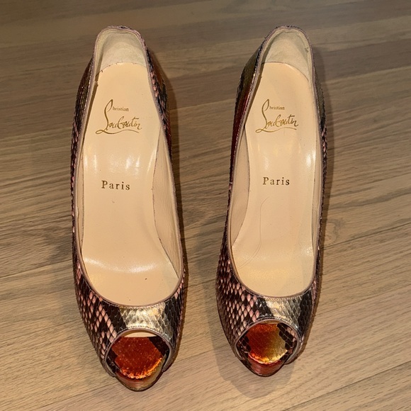 Christian Louboutin Snakeskin Open Toe Pumps - Picture 8 of 11